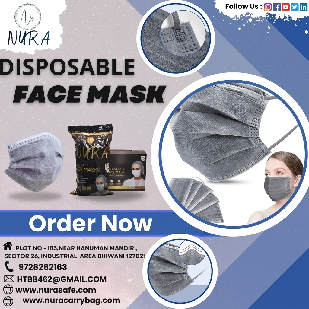 3 Ply Black Check Non Woven Face Mask