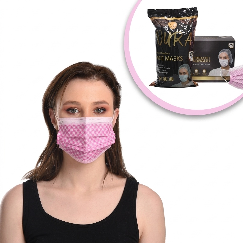 3 Ply Pink Check Face Mask
