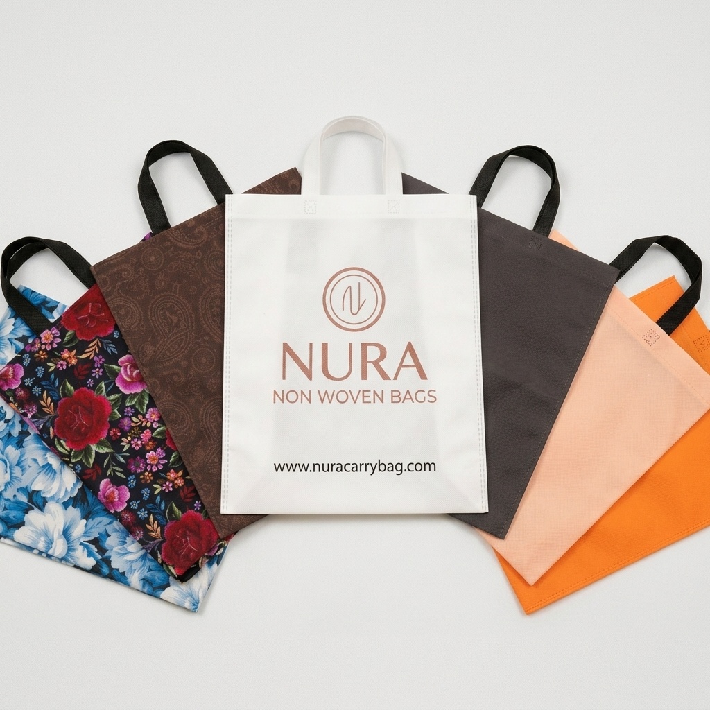 White Printed Loop Handle Non Woven Bag